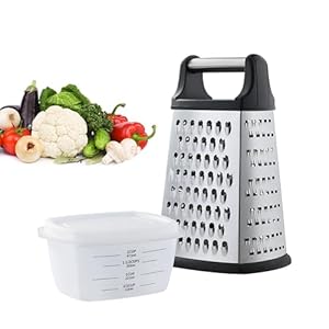 Cheese Grater, Little Cook Stainless Steel 4-Sided Box Grater, Detachable 3 Cup Storage Container and Measurement Markings Graters With Handle for Kitchen, Dishwasher Safe (Black)
