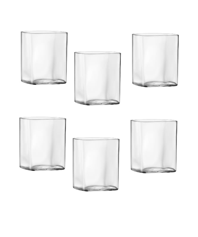 COSE DA CASA Set di 6 bicchieri ROCKS 35cl Liquori cocktail e bevande long drink in vetro soffiato SON.hyx leggero brillante resistente Elegante bicchiere top class square beverage forma quadra