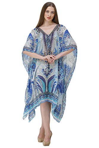 Image of RAVI RAJORIA Georgette Digital Printed Beach Wear Kaftan Blue Free Size R800 | Multi Color 2