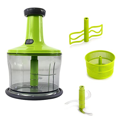 مفرمة طعام 3 في 1 | قطاعة فواكه وخضروات تعمل بالضغط باليد للمطبخ | شفرات حادة من الستانلس ستيل | ضمان لمدة عامين