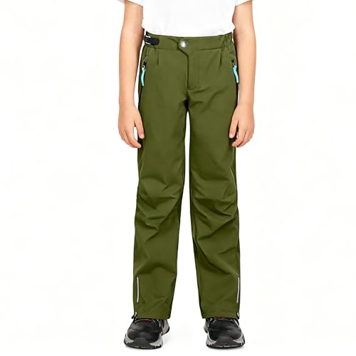 Doruro Boys Soft Shell Pants Winter Hiking Pants Warm Waterproof Ski Trousers Green 13-14Y