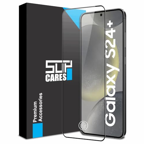 Image of SupCares Tempered Glass for Samsung Galaxy S24 Plus (6.7 Inch) With Installation Kit | Military-Grade Gorilla Screen Protector | Edge to Edge Coverage | Black