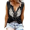 KWTF Rock Guitar Graphic Tees Casual V Neck Loose Fir Vest Top Vintage Wings Tank Tops for Women Retro Sleeveless Shirt #3
