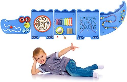LITTLE CHUBBY ONE Crocodile Activity Wall Busy Board Panels - Fun and Educational Toy for Kids - Easy to Install Wall Mounted Interactive Board Games and Mazes for Kids Encourages Development