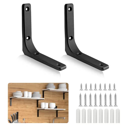 Waziaqoc 2Pcs Wall Shelf Bracket (4 X 4 Inch), Heavy Duty L Shelf Brackets Matte Black Iron Shelf Support With Screws #TOP12