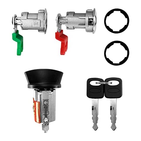 Door Lock Cylinders & Ignition Switch with Keys | Replacement for 1996-2008 Ford E150/250/350, Explorer, Aerostar & Ranger, Mercury Mountaineer | Replace#: LC6177 + DL5886 X2 + 597638 (No chip) Cover