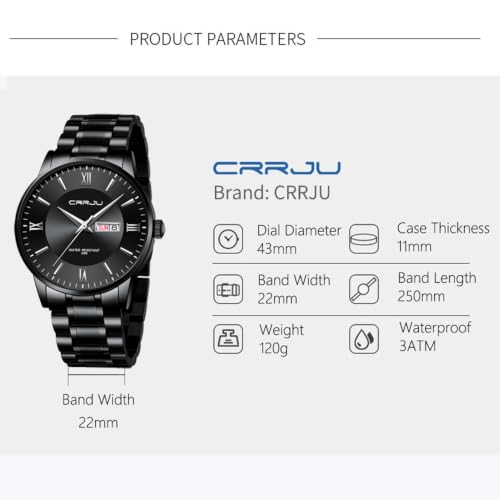 Image of CRRJU Men's Fashion Luxury Stainless Steel Watches for Men Business Auto Date Chronograph Analog Quartz Wristwatches