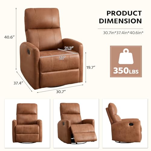 Image of HAOMARKETS Swivel Rocker Recliner Chair Set of 2, Manual Faux Leather Glider Rocking Recliners for Adults, 360 Swivel Nursery Reclining Sofa with Padded Backrest for Living Room, Dark Brown