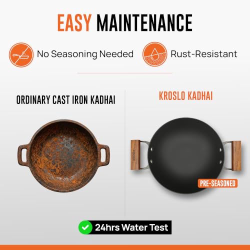 Image of KROSLO Lightweight Cast Iron Kadhai 28 cm | 100% Non-Toxic | Naturally Non Stick | Rust Resistant | Metal Spatula Friendly | Baby Food Safe