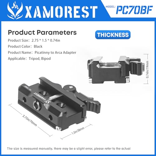 XAMOREST PC70-BF Picatinny Arca Swiss Plate, 2.75 inch Picatinny Arca Rail Mount for Rifle Tripod Ballhead Quick Release Plate, Compatiable RRS Dovetail, Suitable for QD Sling & ARMS 17S Style