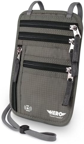 HERO Neck Wallet – RFID Blocking Passport Holder – Easy to Conceal Travel Pouch
