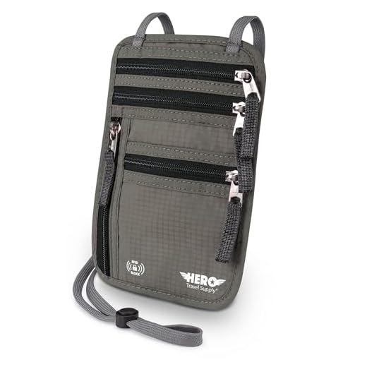 HERO Neck Wallet - RFID Blocking Passport Holder, Easy to Conceal Travel Pouch (Army Grey)