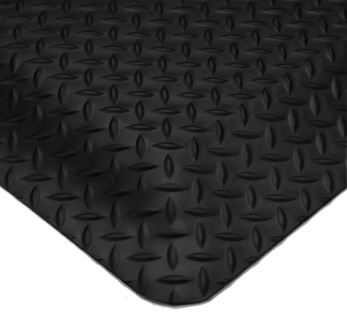 Wearwell PVC 497 Smart Diamond-Plate Medium Duty Anti-Fatigue Mat, Tapered Edges, for Dry Areas, 2' Width x 3' Length x 1" Thickness, Black #1