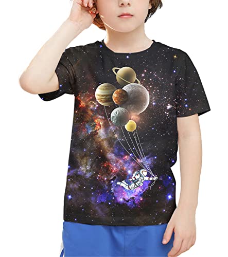 Image of Linnhoy Kids 3D Print Fashion Graphic T-Shirts for Boys Girls 6-16 Years | Unisex Colorful Short Sleeve, Crewneck, Breathable Fabric, Suitable for Daily Sport Festival Wear