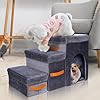 Topmart Foldable Dog Stairs for Bed, 3-Step Pet Stairs with 2 Storage Boxes & Condo for Small, Short-Legged Dogs