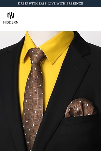 Image of HISDERN Mens Dress Shirt with Tie Pocket Square Set Classic Button Down Shirt Matching Tie Long Sleeve Shirts