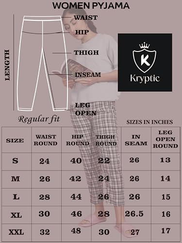 Image of KRYPTIC Women's 100% Pure Cotton Woven Pyjama | Mid Rise Relaxed Fit Full Length Nightwear Pant with Elasticated Drawstring Waistband & Side Pocket | Comfortable Lounge, Sleepwear & Casual Bottom Wear