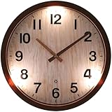LOMANDA Night Light Wall Clock, Battery Operated Illuminated Wall Clock for Living Room, Silent Imitation Wood Design with Light, Easy to Read for Bedroom/Kitchen/Home Office, 12Inch