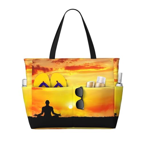Sac fourre-tout imprimé yoga grande capacité cabas épaule femme noir