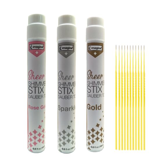 Shimmer Stix Bundle - Imagine Sheer Shimmer Stix with Dauber Top - Rose Gold, Sparkle, Gold - with Trebbies Detail Sticks