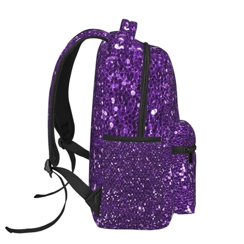 Dark Purple Glitter 15 Inch Backpack for Men Women Adjustable Laptop Backpacks Shoulder Bag for Travel Hiking Outdoor3