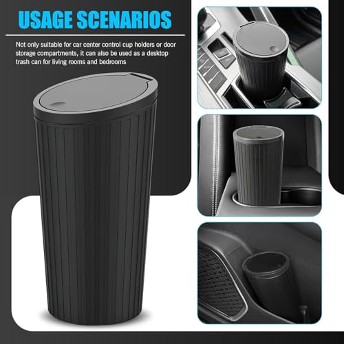Image of Car Trash Bin with Push Lid and Detachable Hook - Clamshell Garbage Container for Car Door, Armrest Box, Seat Back Pocket or Desk (Pack of 1) (Car Cup Holder Trash Can)