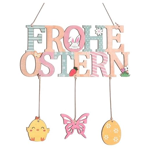 Xialvyu Türschild Frohe Ostern, Holz Dekoschild mit Osterhase Blume Huhn, Türschild Willkommen Ostern Deko, Osterdeko zum Aufhängen an Haustür, Wand, Fenster