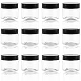 BcPowr 24 Pack Cosmetic Containers, Plastic Sample Containers with Lids with Inner Liners Leakproof Wide-Mouth Travel Containers Jars Pots for Toiletry Makeup Cream Liquid Slime (2oz, Black)