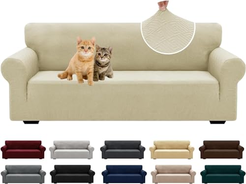 Homodoskey 2026 New Sofa Cover, High Stretch Large Couch Covers for 1,2,3,4 Seater Pet Dog Cat Proof Oversized Stretchable Slipcover Magic Elastic Sofa Protector (Beige, 3 Seaters: 180-231cm)