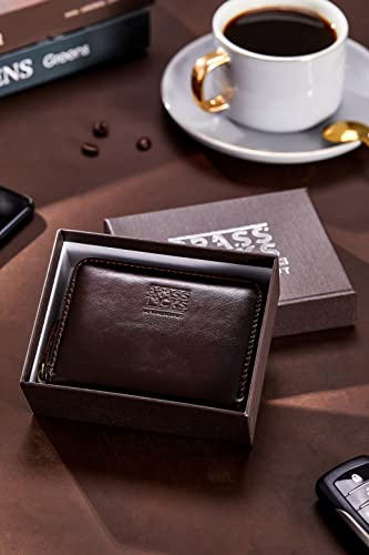 Image of Vintage Full Top Grain Leather Wallet RFID Blocking Multi Card Case with Zipper Pocket Card Holder for Men Women Gift Box