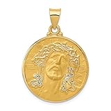  14ct lámpara de techo redondo cabeza de Jesucristo de medalla - mide 24 x 33,3 mm - JewelryWeb