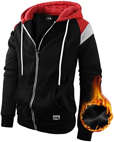 COOKFIP Men's Zip Up Color Block Hoodie Fleece Gym Workout zippered Sweatshirt Fashion Long Sleeve Hooded WIth Pocket (10# black, L)