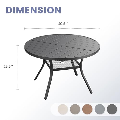Image of VICLLAX 40.6 inch Round Outdoor Table, Patio Dining Table for 4 with Umbrella Hole for Garden Lawn Deck Backyard, Black