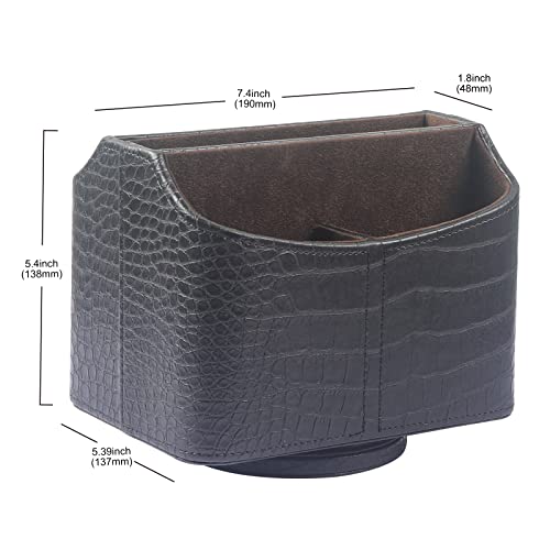 Wayifon Rotatable Remote Control Holder Spinning Desk Organizer, 5 Compartments Pu Leather, Coffee Table Caddy Basket For Remotes Controllers Electronics Tablet Media Storage,Crocodile Grain Black #TOP1