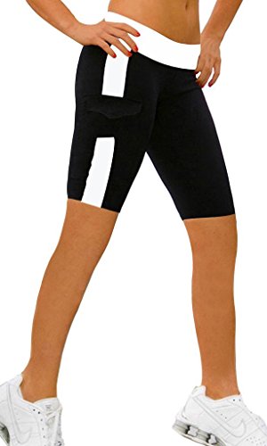 iloveSIA Women's Tights Capri Yoga Running Pants Leggings Black+White L