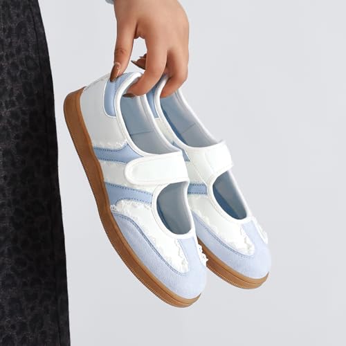 Lxuan Women's Retro Lace Decor Loafers Sneakers, Comfortable Slip-On Flat Fashion Walking Shoes (White/Light Blue-11) by Lxuan - Used condition - Image 2