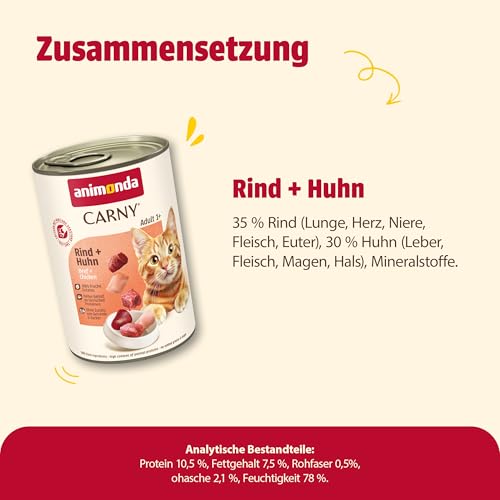 animonda Carny Katzen Nassfutter Rind + Huhn (6 x 400g), getreidefreies Katzen Nassfutter ohne Zucker, mit frischen fleischigen Zutaten