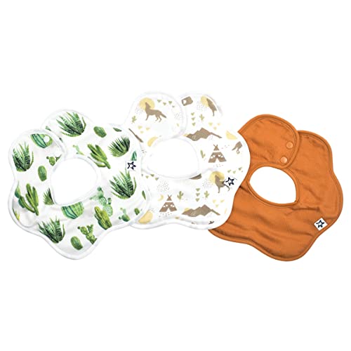 Image of Tiny Twinkle Roundabout Drool Bibs 3 Pack - 360 Rotating Water Resistant and Absorbent Teething Baby Bibs (Cacti Set 3-Pack)