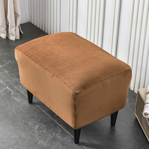 Funda rectangular para taburete de almacenamiento con tejido de terciopelo premium camello 3
