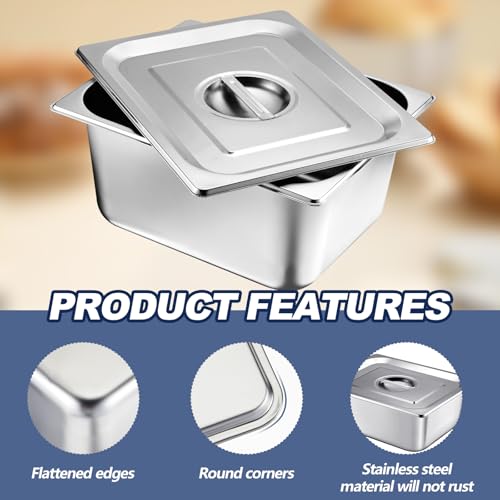 Image of Mifoci 2 Pack Stainless Steam Hotel Pan with Lid, 1 /2 Size x 4 Inch Deep Steam Table Pan Restaurant Supplies Reusable Anti Rust Steam Pan Water Pan for Home, Party, Restaurant, Hotel, Buffet