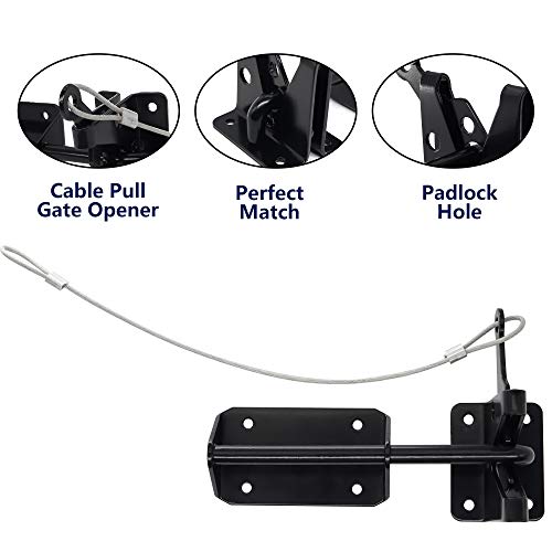 Heavy Duty Automatic Gate Latch for Wooden Fences Metal Gates Vinyl Fence,self Locking Outswinging Pool Dog Gate Door Latches Gravity Security Latch with Cable Pull Gate Opener, Black
