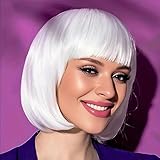 Luxiremi Bob Perücken für Frauen 12 Zoll Synthetik Kurze Glatte Natürliches Weiß Perücke mit Pony Rollenspiel Hollywood Tragen