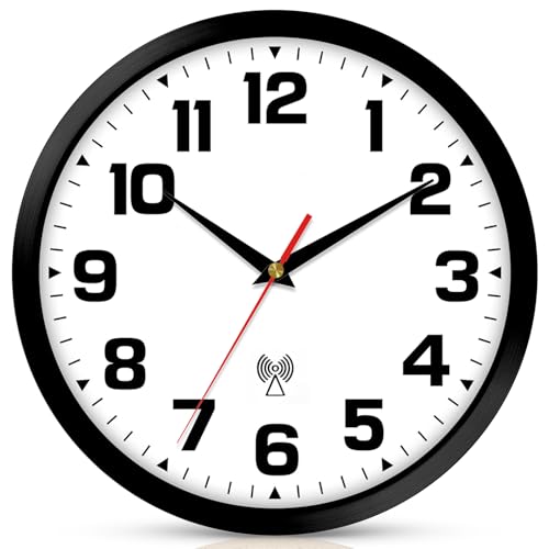 Ziprote Wanduhr Funk, Funkuhr Wand Lautlos Schwarz Wohnzimmeruhr Modern Wanduhren 25cm Wandfunkuhr für Küche Schlafzimmer Wohnzimmer (schwarz)