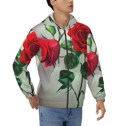 Sweat à capuche imprimé rose rouge pour homme en molleton doux d'automne