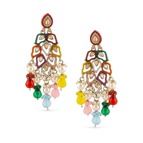 Image of Rubans Long Dangler Earrings Kundan & Pearl Ethnic Jewellery Gift for Women & Girls