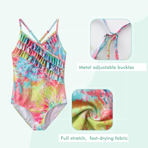 Image of Moon Tree Girls One Piece Swimsuits Ruffle Swimwear Beach Bathing Suit 2-14 Years