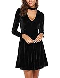 ThinIce Women's Chocker V-Neck Velvet Elegant Long Sleeve Dress Black