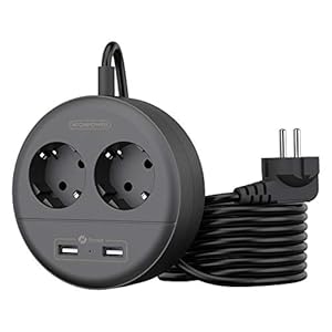5m Steckdosenleiste USB, NTONPOWER Runden Mehrfachsteckdose Überspannschutz Wandmontage mit Befestigungplatte, Kein Bohren, Lang Verlängerungskabel Anschrauben Tischsteckdose- schwarz(MEHRWEG)