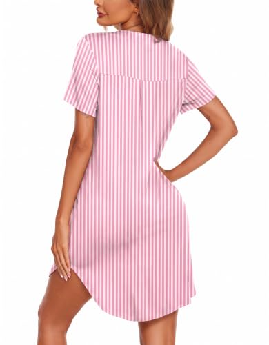 Image of Ekouaer Nightgowns for Women Button Down Sleepshirts V Neck Sleep Dress