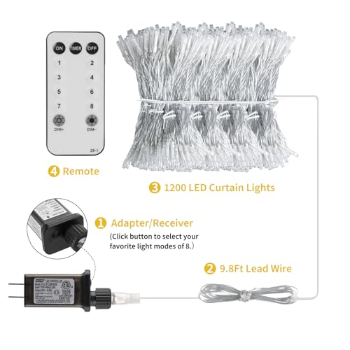 image for Brightown 1200 LED Curtain String Lights, 9.8 FT Hanging Fairy Lights 